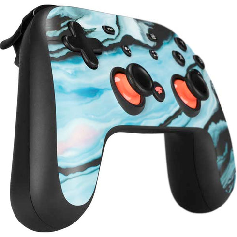 Aqua Blue Marble Ink Google Stadia Controller Skin
